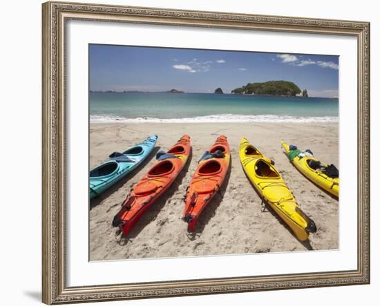 Kayaks on Beach, Hahei, Coromandel Peninsula, North Island, New Zealand-David Wall-Framed Photographic Print