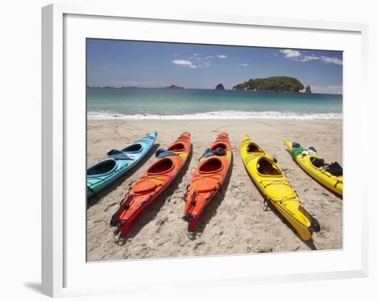 Kayaks on Beach, Hahei, Coromandel Peninsula, North Island, New Zealand-David Wall-Framed Photographic Print