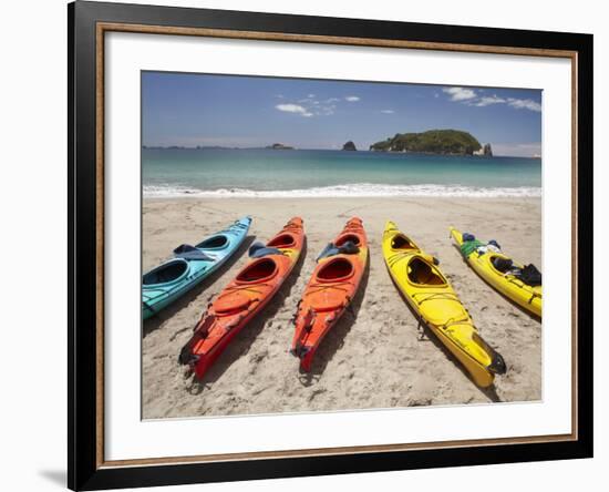 Kayaks on Beach, Hahei, Coromandel Peninsula, North Island, New Zealand-David Wall-Framed Photographic Print