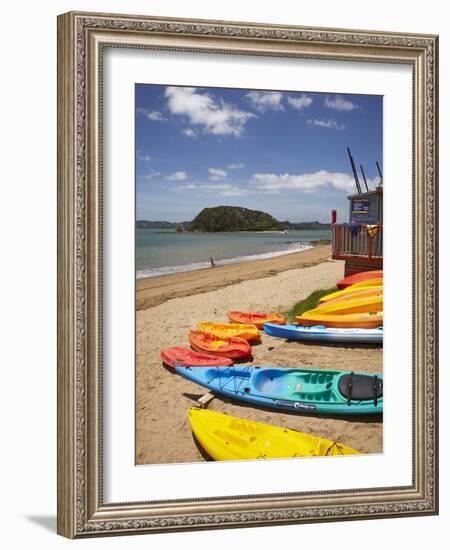 Kayaks on Beach, Paihia, Bay of Islands, Northland, North Island, New Zealand-David Wall-Framed Photographic Print