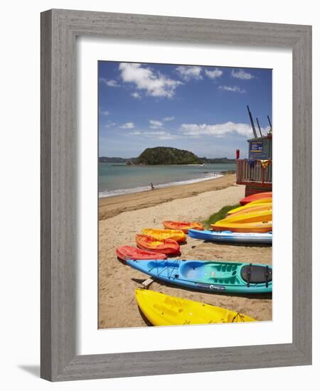 Kayaks on Beach, Paihia, Bay of Islands, Northland, North Island, New Zealand-David Wall-Framed Photographic Print