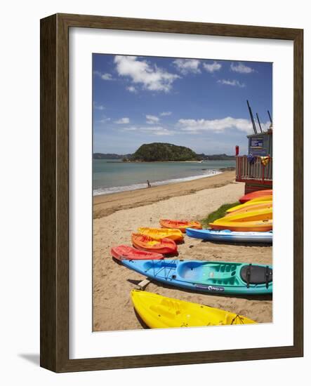 Kayaks on Beach, Paihia, Bay of Islands, Northland, North Island, New Zealand-David Wall-Framed Photographic Print