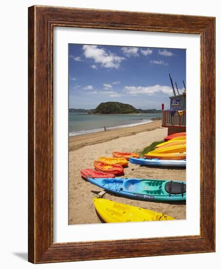 Kayaks on Beach, Paihia, Bay of Islands, Northland, North Island, New Zealand-David Wall-Framed Photographic Print