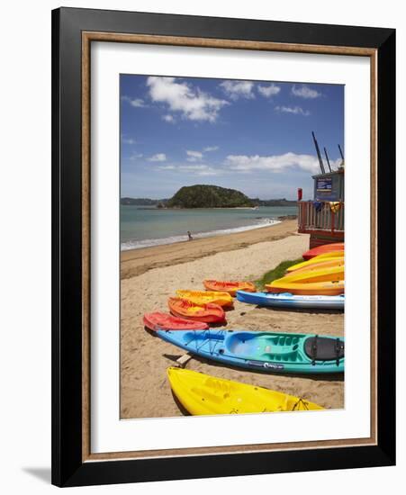 Kayaks on Beach, Paihia, Bay of Islands, Northland, North Island, New Zealand-David Wall-Framed Photographic Print