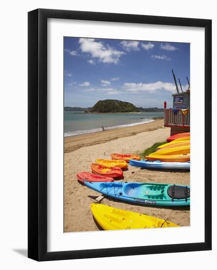 Kayaks on Beach, Paihia, Bay of Islands, Northland, North Island, New Zealand-David Wall-Framed Photographic Print