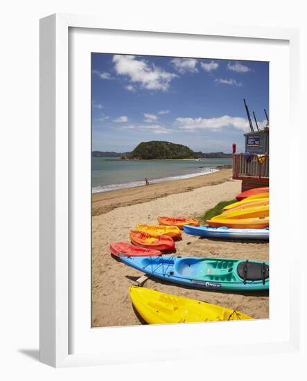 Kayaks on Beach, Paihia, Bay of Islands, Northland, North Island, New Zealand-David Wall-Framed Photographic Print