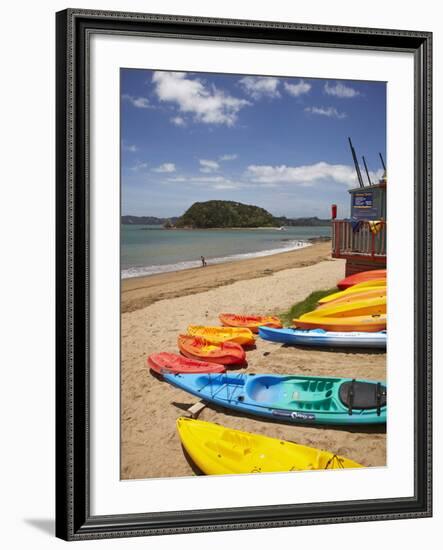 Kayaks on Beach, Paihia, Bay of Islands, Northland, North Island, New Zealand-David Wall-Framed Photographic Print