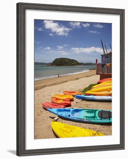 Kayaks on Beach, Paihia, Bay of Islands, Northland, North Island, New Zealand-David Wall-Framed Photographic Print