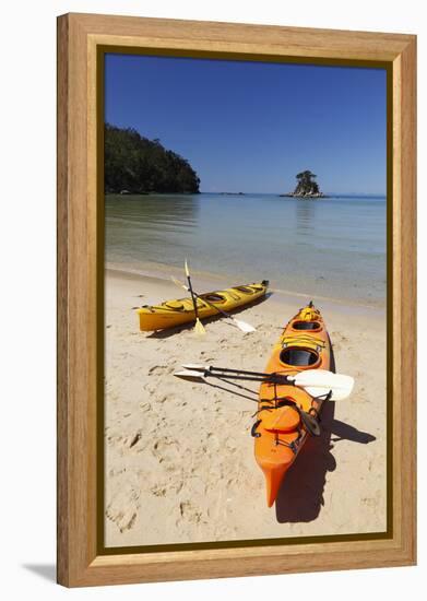 Kayaks on Beach, Torrent Bay, Abel Tasman National Park-Stuart Black-Framed Premier Image Canvas