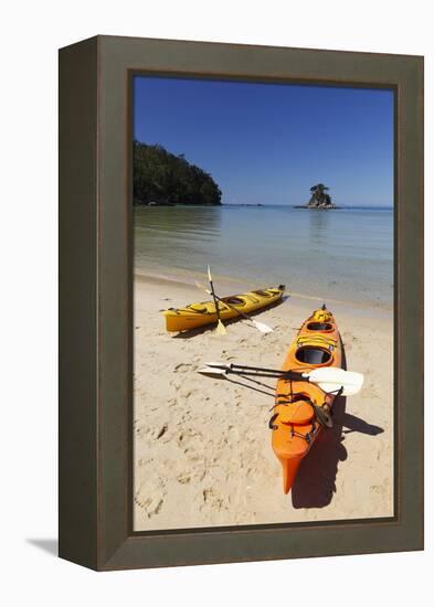 Kayaks on Beach, Torrent Bay, Abel Tasman National Park-Stuart Black-Framed Premier Image Canvas