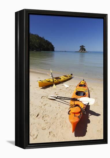 Kayaks on Beach, Torrent Bay, Abel Tasman National Park-Stuart Black-Framed Premier Image Canvas