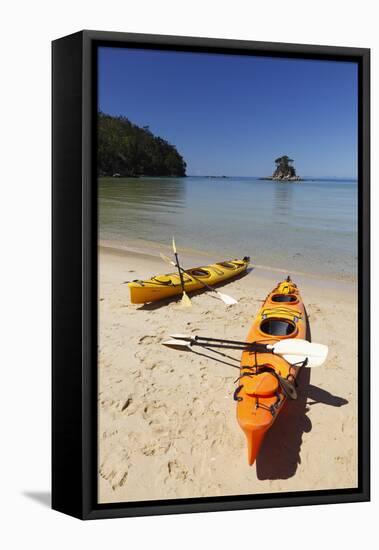 Kayaks on Beach, Torrent Bay, Abel Tasman National Park-Stuart Black-Framed Premier Image Canvas