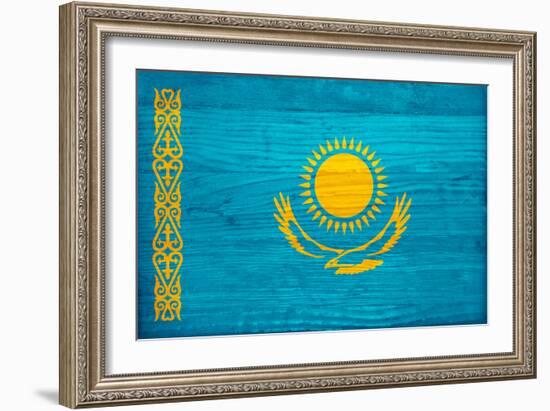 Kazakhstan Flag Design with Wood Patterning - Flags of the World Series-Philippe Hugonnard-Framed Art Print