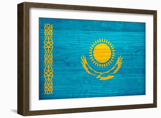 Kazakhstan Flag Design with Wood Patterning - Flags of the World Series-Philippe Hugonnard-Framed Art Print