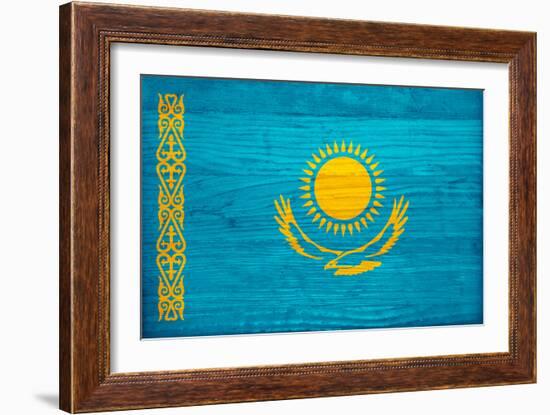 Kazakhstan Flag Design with Wood Patterning - Flags of the World Series-Philippe Hugonnard-Framed Art Print