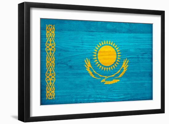 Kazakhstan Flag Design with Wood Patterning - Flags of the World Series-Philippe Hugonnard-Framed Art Print