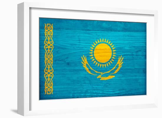 Kazakhstan Flag Design with Wood Patterning - Flags of the World Series-Philippe Hugonnard-Framed Art Print