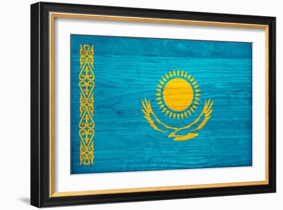 Kazakhstan Flag Design with Wood Patterning - Flags of the World Series-Philippe Hugonnard-Framed Art Print