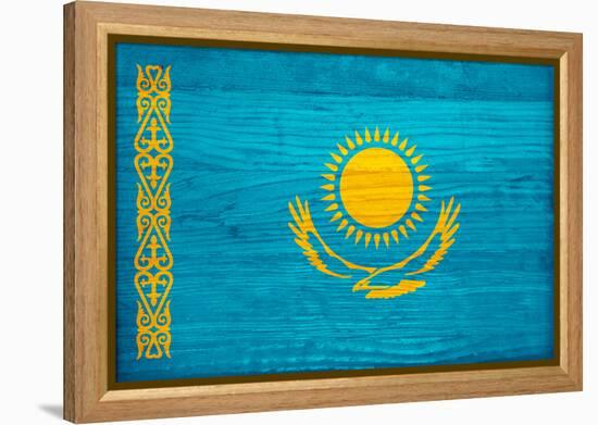 Kazakhstan Flag Design with Wood Patterning - Flags of the World Series-Philippe Hugonnard-Framed Stretched Canvas