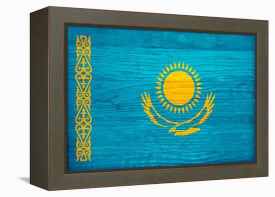 Kazakhstan Flag Design with Wood Patterning - Flags of the World Series-Philippe Hugonnard-Framed Stretched Canvas