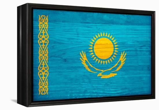 Kazakhstan Flag Design with Wood Patterning - Flags of the World Series-Philippe Hugonnard-Framed Stretched Canvas