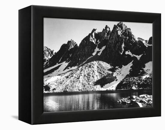 "Kearsarge Pinnacles," Partially Snow-Covered Rocky Formations Along the Edge of the River-Ansel Adams-Framed Premier Image Canvas