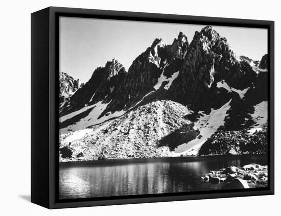 "Kearsarge Pinnacles," Partially Snow-Covered Rocky Formations Along the Edge of the River-Ansel Adams-Framed Premier Image Canvas