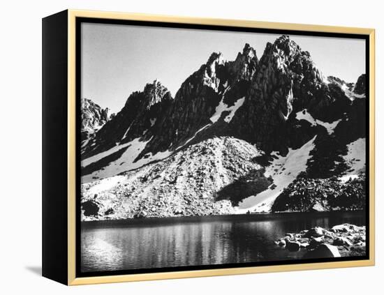 "Kearsarge Pinnacles," Partially Snow-Covered Rocky Formations Along the Edge of the River-Ansel Adams-Framed Premier Image Canvas