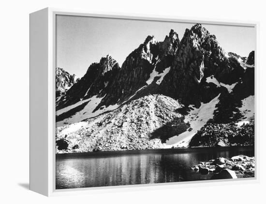 "Kearsarge Pinnacles," Partially Snow-Covered Rocky Formations Along the Edge of the River-Ansel Adams-Framed Premier Image Canvas