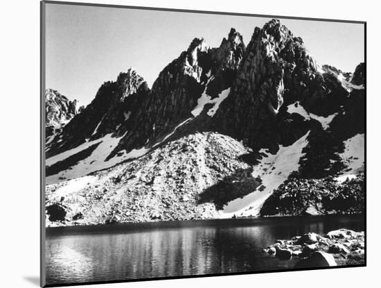 "Kearsarge Pinnacles," Partially Snow-Covered Rocky Formations Along the Edge of the River-Ansel Adams-Mounted Premium Photographic Print