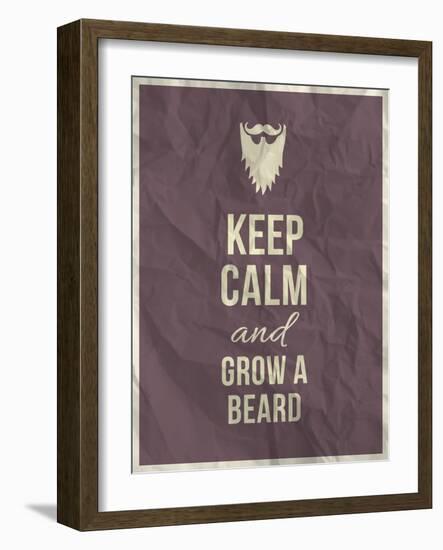 Keep Calm and Grow A Beard Quote on Crumpled Paper Texture-ONiONAstudio-Framed Art Print