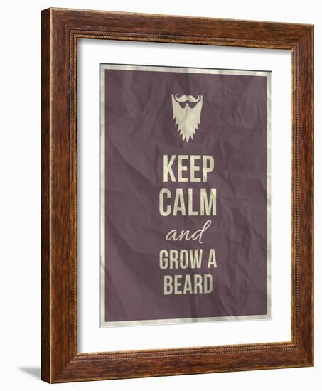 Keep Calm and Grow A Beard Quote on Crumpled Paper Texture-ONiONAstudio-Framed Art Print