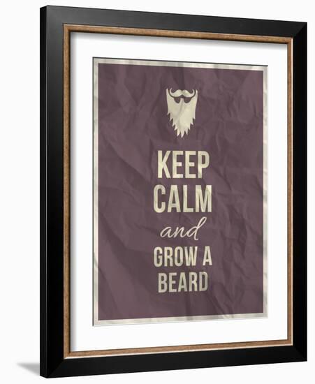 Keep Calm and Grow A Beard Quote on Crumpled Paper Texture-ONiONAstudio-Framed Art Print