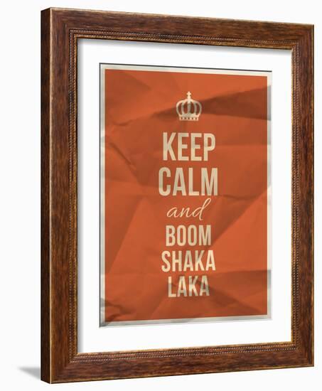 Keep Calm Boom Shaka Laka Quote on Crumpled Paper Texture-ONiONAstudio-Framed Art Print