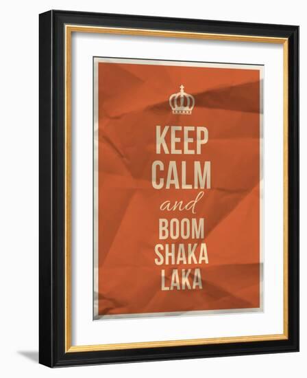 Keep Calm Boom Shaka Laka Quote on Crumpled Paper Texture-ONiONAstudio-Framed Art Print