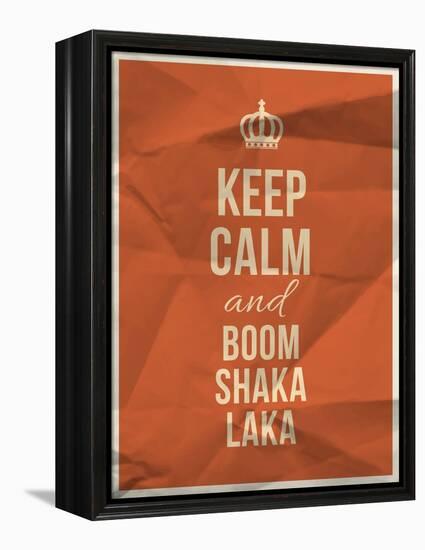 Keep Calm Boom Shaka Laka Quote on Crumpled Paper Texture-ONiONAstudio-Framed Stretched Canvas