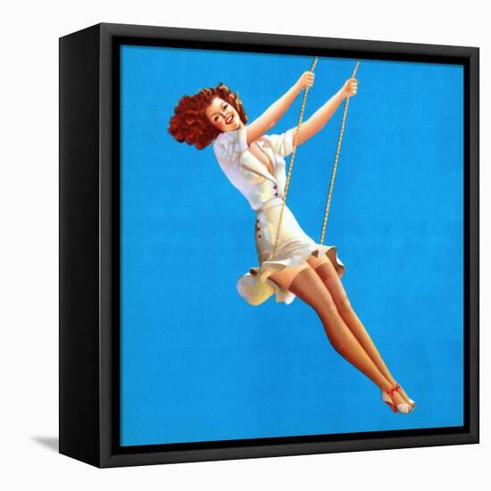 "Keep 'Em Flying" Retro Pin-Up on Swing Girl by Vaughn Alden-Piddix-Framed Stretched Canvas