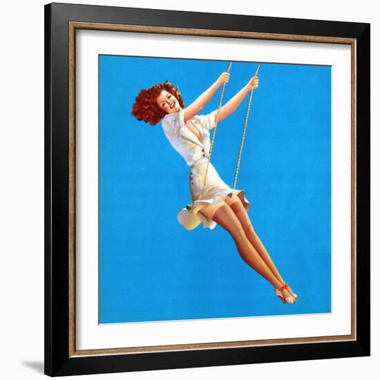 "Keep 'Em Flying" Retro Pin-Up on Swing Girl by Vaughn Alden-Piddix-Framed Art Print