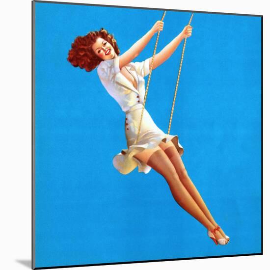 "Keep 'Em Flying" Retro Pin-Up on Swing Girl by Vaughn Alden-Piddix-Mounted Art Print