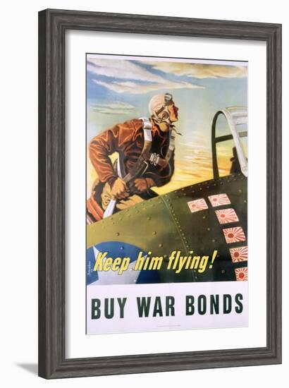 Keep Him Flying! Buy War Bonds Poster-Georges Schrieber-Framed Giclee Print