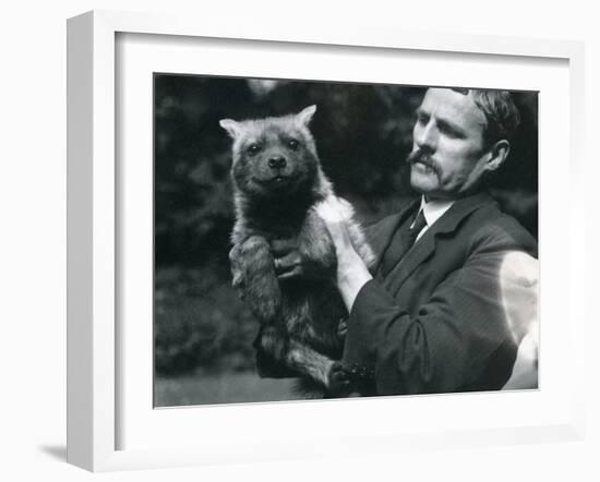 Keeper Charles Dixon Holding Up a Baby Hyaena at London Zoo, 1919-Frederick William Bond-Framed Photographic Print