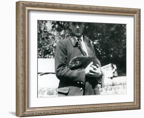 Keeper Leslie Martin Flewin Cradles an Otter Pup in His Arms at London Zoo, June 1922-Frederick William Bond-Framed Photographic Print