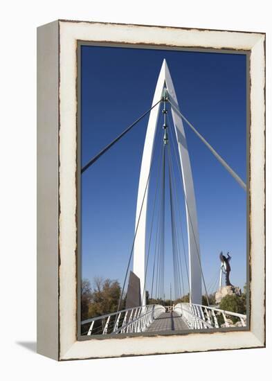 Keeper of the Plains Footbridge, Arkansas River, Wichita, Kansas, USA-Walter Bibikow-Framed Premier Image Canvas