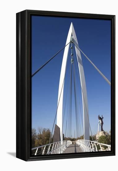 Keeper of the Plains Footbridge, Arkansas River, Wichita, Kansas, USA-Walter Bibikow-Framed Premier Image Canvas