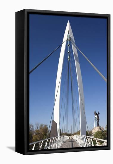 Keeper of the Plains Footbridge, Arkansas River, Wichita, Kansas, USA-Walter Bibikow-Framed Premier Image Canvas