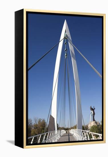 Keeper of the Plains Footbridge, Arkansas River, Wichita, Kansas, USA-Walter Bibikow-Framed Premier Image Canvas