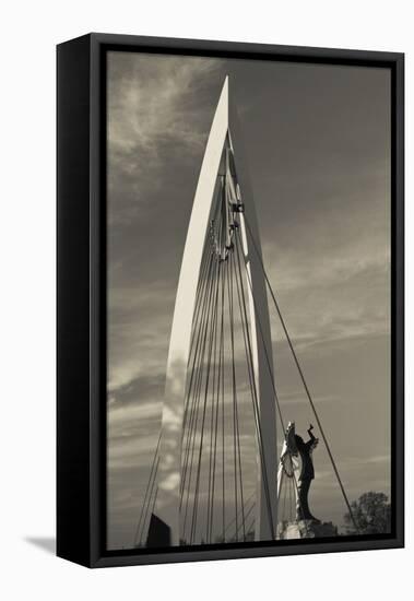 Keeper of the Plains Footbridge, Arkansas River, Wichita, Kansas, USA-Walter Bibikow-Framed Premier Image Canvas