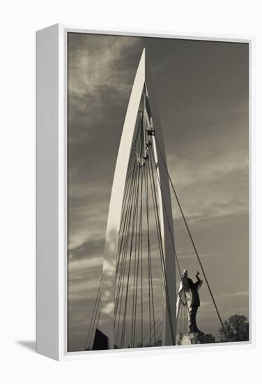 Keeper of the Plains Footbridge, Arkansas River, Wichita, Kansas, USA-Walter Bibikow-Framed Premier Image Canvas