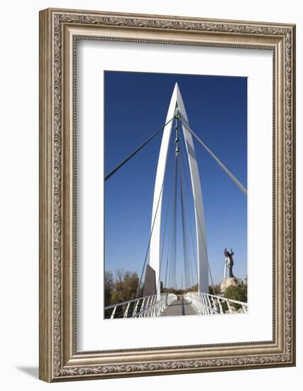 Keeper of the Plains Footbridge, Arkansas River, Wichita, Kansas, USA-Walter Bibikow-Framed Photographic Print