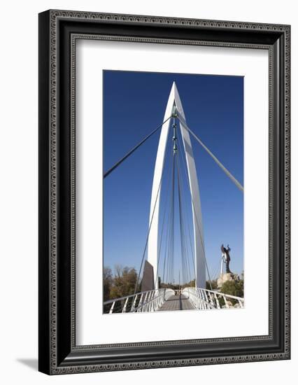 Keeper of the Plains Footbridge, Arkansas River, Wichita, Kansas, USA-Walter Bibikow-Framed Photographic Print